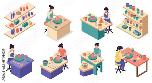 Isometric construction technology laptops, hardhats, and safety gear