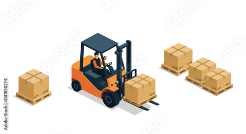 Forklift operating with cardboard boxes