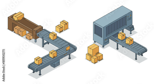 Isometric automated conveyor system with cardboard packages