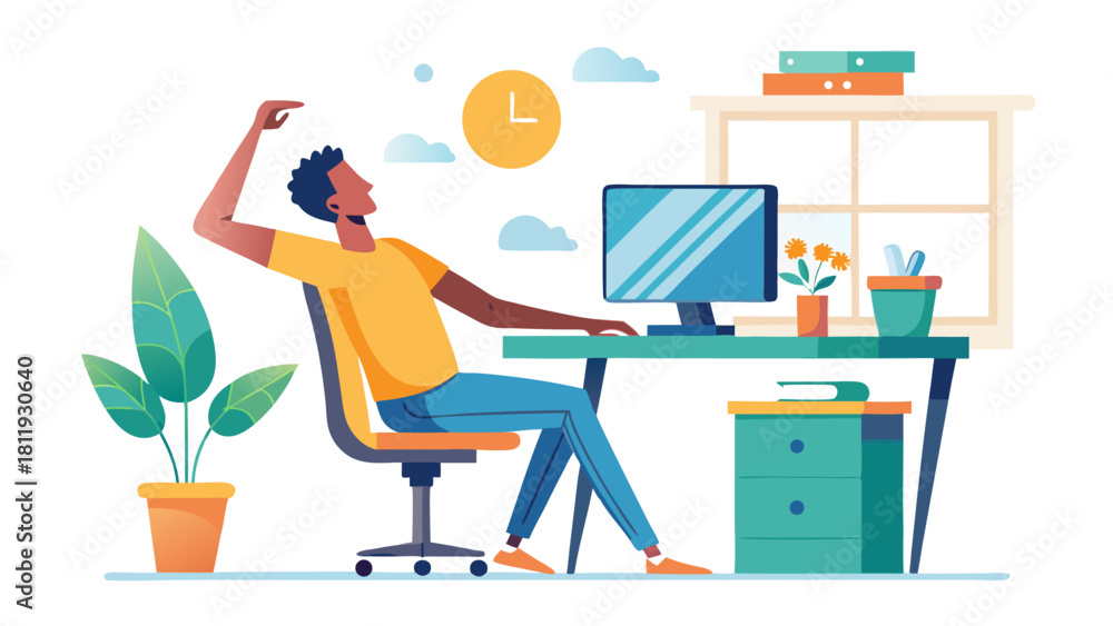 Fototapeta premium Man relaxing at his desk while working from home