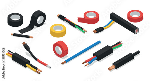 Colorful isometric electrical cables and insulating tape set