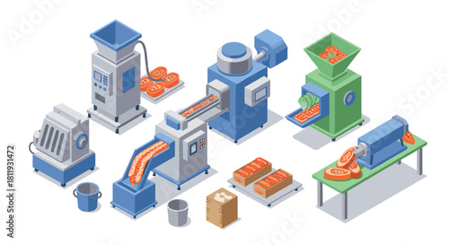 Isometric factory machinery for food processing and automation