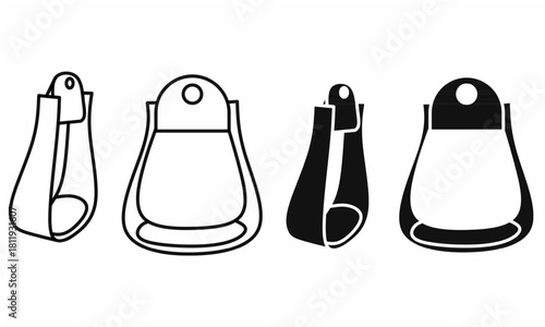 outline and silhouette illustration stirrup often called a stirrup leather icon set.for equestrian icons, sports designs, and gear branding. vector illustration isolated white background