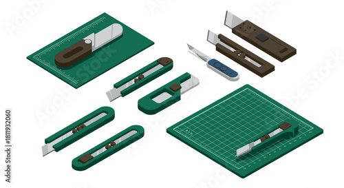 Isometric cutting tools with cutting mats for crafting and design projects
