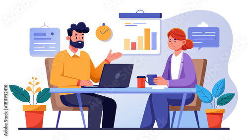 Business meeting with laptop and charts