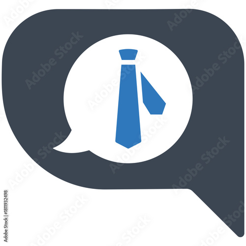 Conceptual Tie Dialogue: An illustration portrays a business tie as the subject within a dialogue box, hinting at discussions related to professionalism, work, and communication. 