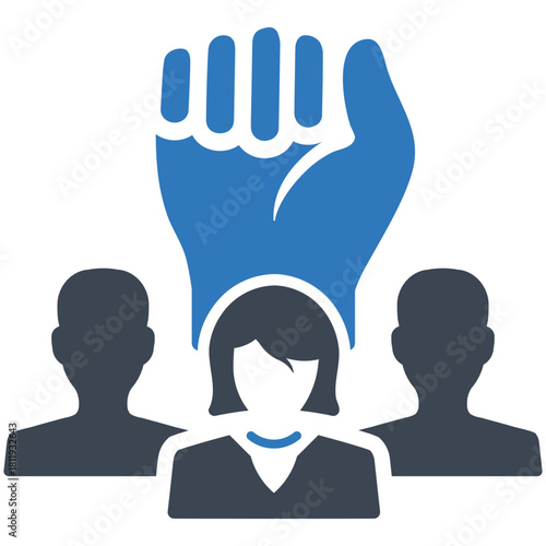 Empowerment and Solidarity: A symbolic illustration depicts a strong fist raised above a group of individuals, representing unity and the power of collective action, embodying strength and solidarity.
