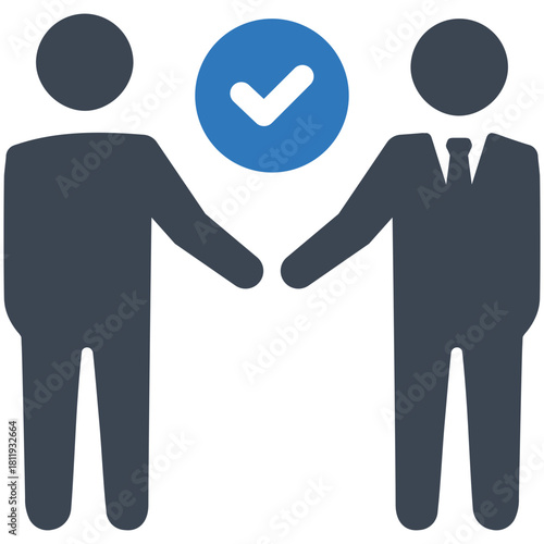 Agreement: Symbolizing a handshake, this graphic represents a deal, agreement, or successful partnership. The blue checkmark signifies approval and confirmation.
