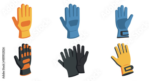 Colorful protective work gloves set for industrial safety and fashion
