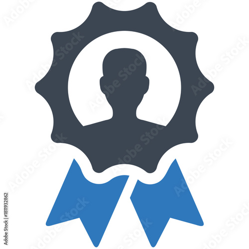 Excellence Recognition: A conceptual graphic of a person’s silhouette framed by a badge of honor, symbolizing a merit of achievement and excellence, a symbol of value and approval.