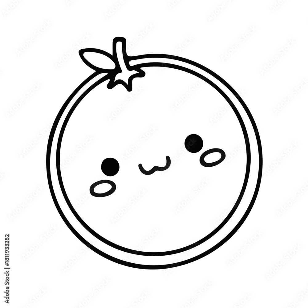 Obraz premium Kawaii Orange Fruit Illustration Cute Cartoon Citrus Vector Line Art