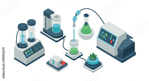 Isometric laboratory equipment for scientific research and experiments