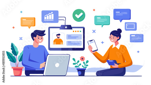 Team collaboration and digital communication in modern workplace