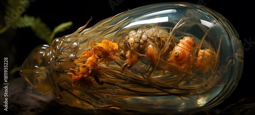 A cocoon , a small creature made of glass that is sitting in the palm of your hand ,generative AI