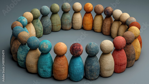 Diverse wooden figurines in circular formation representing world press freedom day unity concept