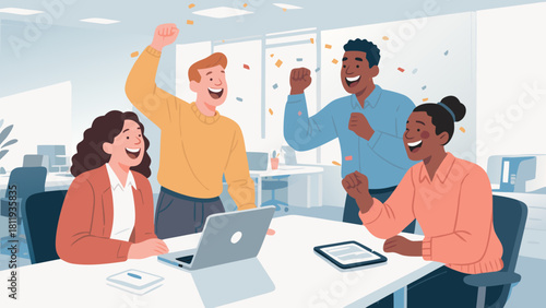 Business Team Celebrating Success in Office