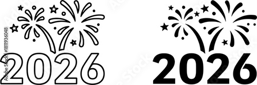 Black and White New Year 2026 Minimalist Vector Illustration