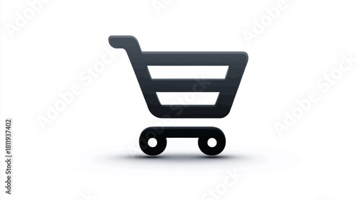 Modern 3D rendered dark grey shopping cart icon isolated on a white background, symbolizing e-commerce and online retail.