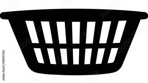 Black Laundry Basket Silhouette Icon Isolated on White Background. Household Chores, Cleaning, and Home Organization Symbol.