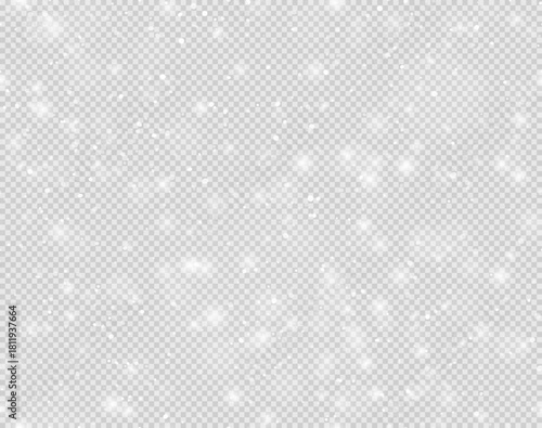 Seamless vector white snowfall light effect on transparent background. Special semitransparent overlay for winter design, wrapping paper or Christmas page fill layer