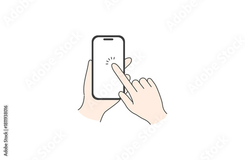 スマホをタップする手のミニマルイラスト（上からの視点）