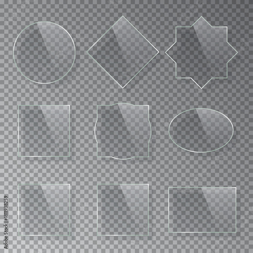 Blank transparent glass plates set in various simple and ornate geometric shapes