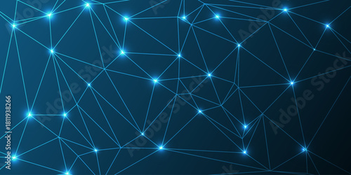 Abstract network of glowing points and lines. A wave of interconnected nodes. Intricate lines and dots creating a glowing abstract network on a dark background.