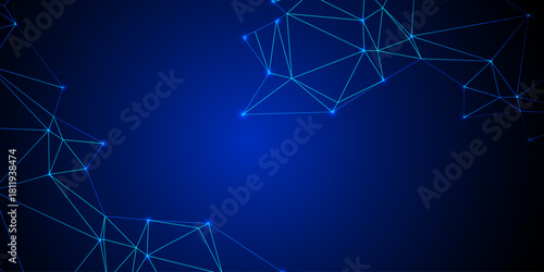 Abstract network of glowing points and lines. A wave of interconnected nodes. Intricate lines and dots creating a glowing abstract network on a dark background.