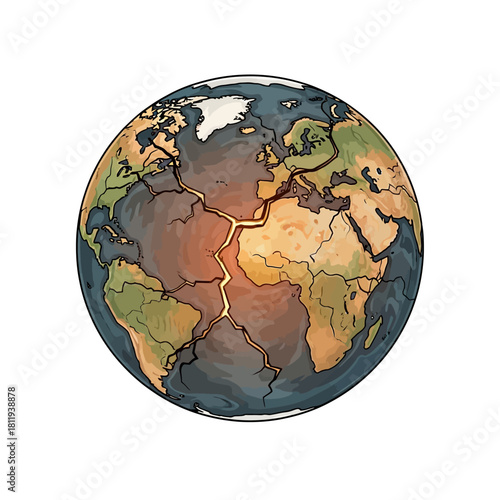 Earth Globe Showing Tectonic Plate Boundaries and Fault Lines