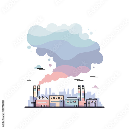 Factory Emissions A Cartoon Illustration of Pollution and Environmental Impact