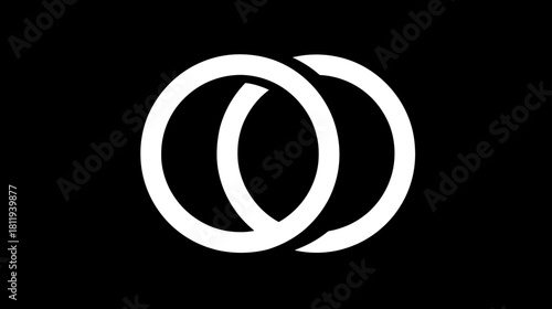 Abstract White Interlocking Rings Symbol on Black Background - Modern Graphic Design for Connection, Unity, and Partnership