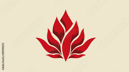 Elegant stylized red lotus flower illustration with layered petals on a soft beige background, abstract floral design element.