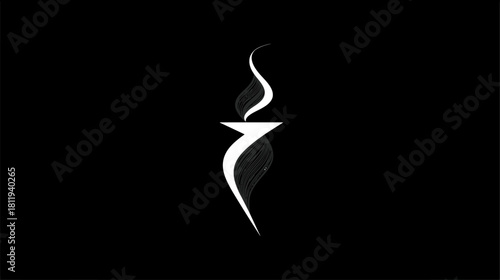 Abstract Stylized White Flame Symbol on Black Background. Elegant Minimalist Graphic Design Concept of Light, Energy, Inspiration.