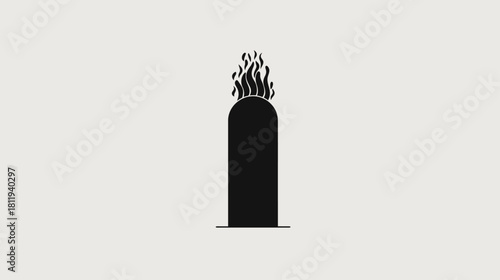 Minimalist Black and White Icon of a Stylized Flame or Burning Candle. Simple, Elegant Light Symbol Graphic.