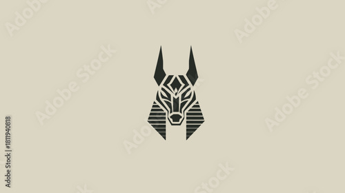 Abstract geometric jackal head illustration, ancient Egyptian inspired mythical creature design. Stylized god figure artwork and cultural symbol.