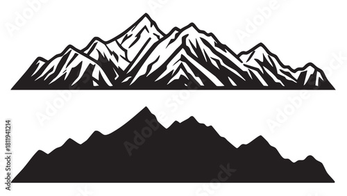 Stylized mountain range illustration with both positive and negative space designs