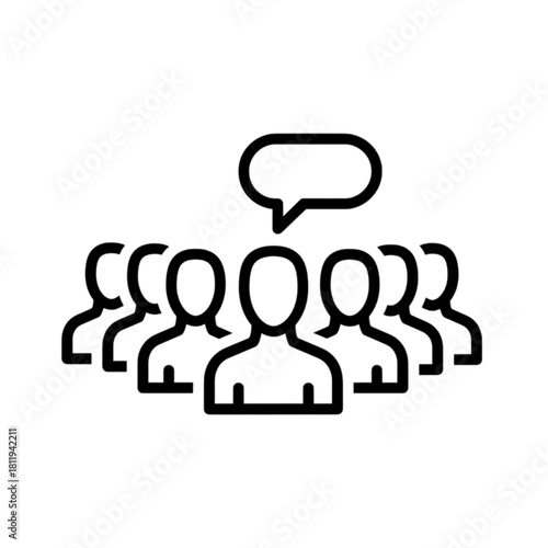 Line Art Public Speaking and Group Communication Vector Image with Speech Bubble Icon