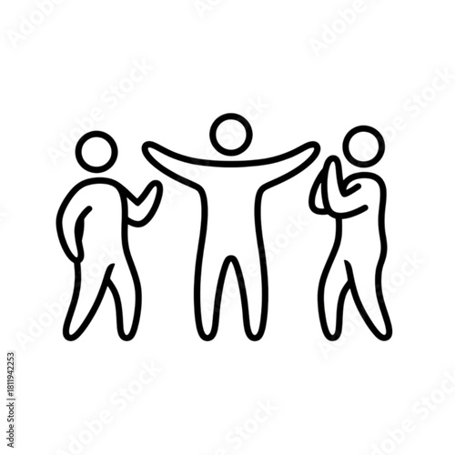 Monochrome Line Icon of People Mediating or Celebrating Victory/Agreement Vector Image