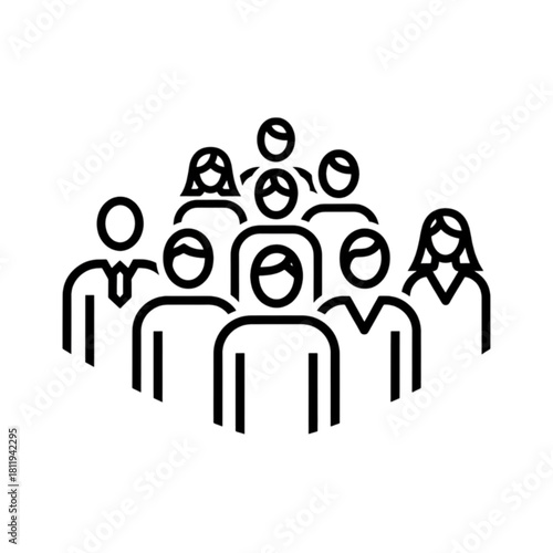 Monochrome Line Icon of a Large Diverse Group of People, Audience, or Crowd Vector Image