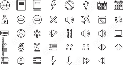 Collection of various outline icons for web and mobile interfaces.
