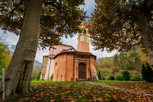 Mallare, Savona, Italy. The Sanctuary of Santa Maria dell'Eremita. The gothic building of the XIV century was built upon a roman temple.