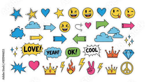 Emoticon Delight: A vibrant collection of digital illustrations, capturing a diverse array of expressions and elements, perfect for adding flair to digital projects