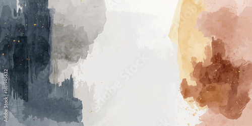 Abstract watercolor background with blended gray beige and reddish brown tones