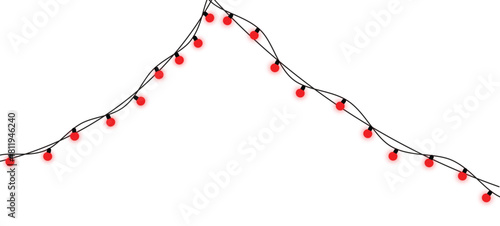 String of red Christmas lights on white background