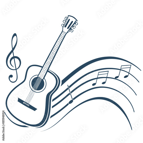 Acoustic Guitar With Music Notes And Treble Clef Illustration musical