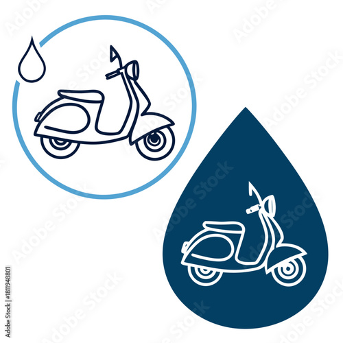 Scooter icon with water drop and circle symbol Keywords: scooter, moped, vehicle, transportation