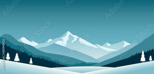 Winter mountain landscape. Christmas vector illustration for design.