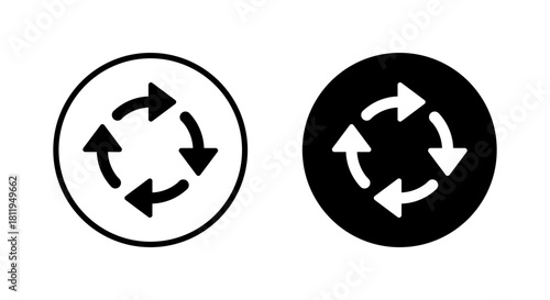 Circular arrow cycle icon. Refresh loop and rotation symbol in black circle