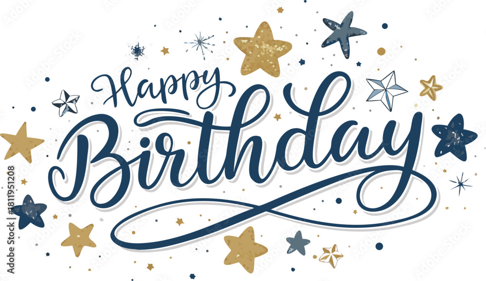 Fototapeta premium Happy birthday style vintage. Vector illustration. Vector realistic isolated golden balloon text of Happy Birthday on the transparent background. Concept of celebration and happy birthday holiday.