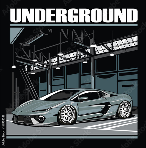 green luxury car with underground background